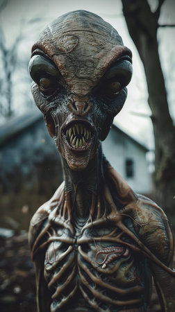 Creepy monster in the cemetery. Halloween. Horror film.の素材