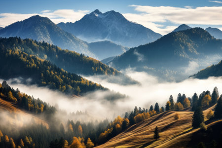 Colorful autumn landscape in the mountains. Sunrise in the Carpathiansの素材