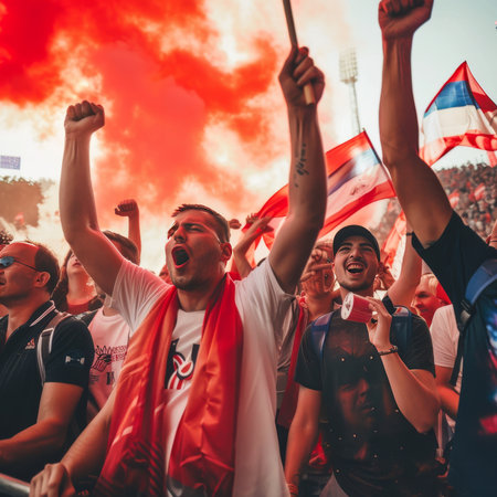 Football fans at the stadiumの素材
