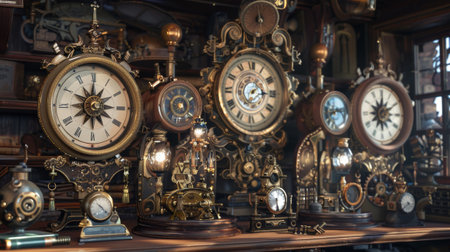 Antique clocks at a flea market in Prague, Czech Republicの素材