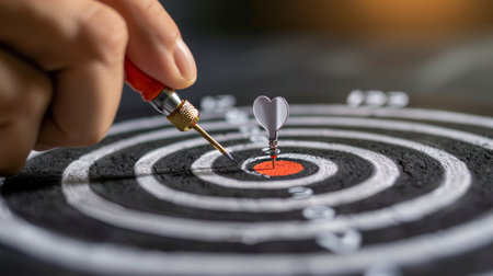 Darts target with dart arrow hitting the center of dartboard, business success conceptの素材