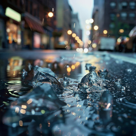 Falling ice on the street in New York City, USA.の素材
