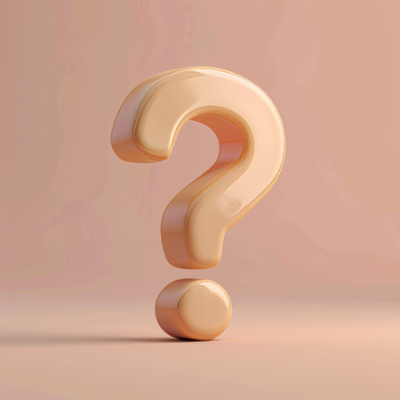3d glossy gold question mark isolated on pastel pink background.の素材