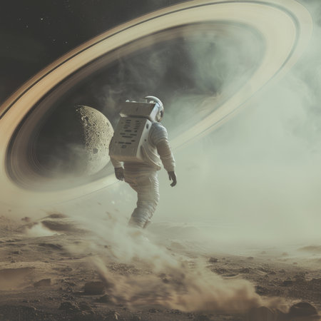 Astronaut in space. Science fiction art. 3D renderingの素材