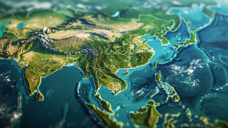Southeast Asia from space. 3D illustration with detailed planet surface.の素材