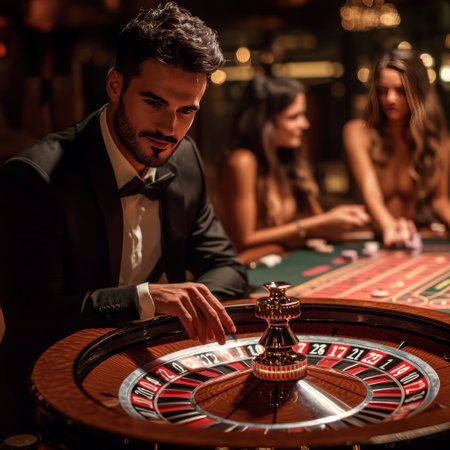 Croupier playing roulette in casino. Gambling concept.の素材