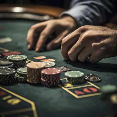 Man playing roulette in casino. Closeup of male hands.の素材