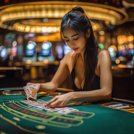 Beautiful asian woman playing roulette at casino. Casino conceptの素材
