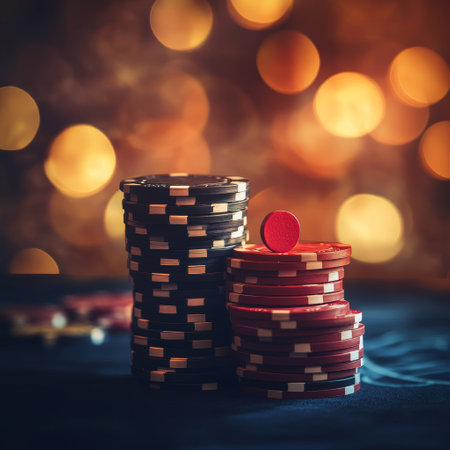 Stack of poker chips on a background of a beautiful bokehの素材