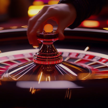 Man playing roulette in casino. Close-up of casino roulette wheel.の素材