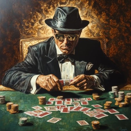 Elegant old man playing poker. Vintage style. Studio shot.の素材