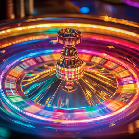 Luxury casino roulette wheel, close up. Colorful backgroundの素材
