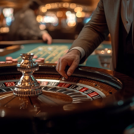 Man playing roulette in casino. Close-up of man's hand.の素材