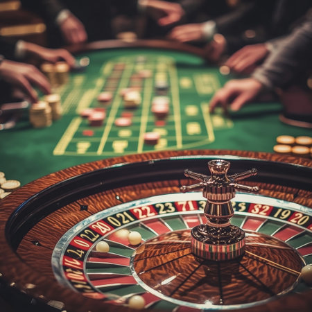 Casino roulette table closeup. Gambling and entertainment conceptの素材