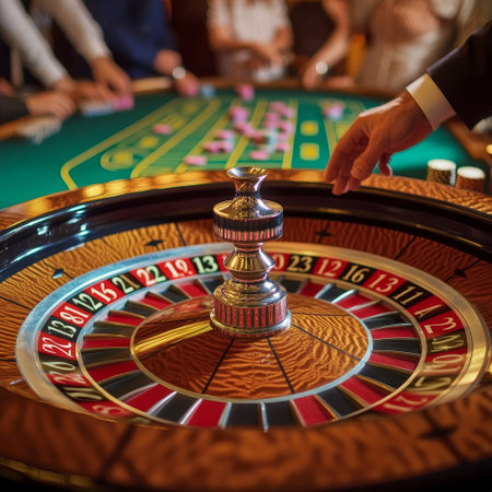 Casino roulette wheel and casino chips. Gambling games.の素材