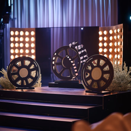 Cinema reel on a table in the auditorium. 3d renderingの素材