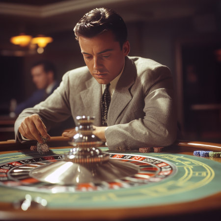 Man playing roulette in casino. Casino theme. Man playing rouletteの素材