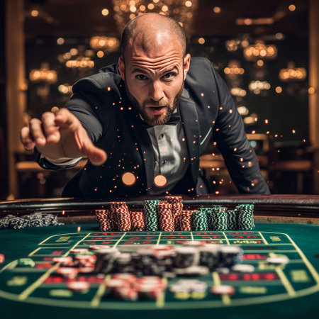 Man playing roulette in casino. Gambling and betting concept.の素材