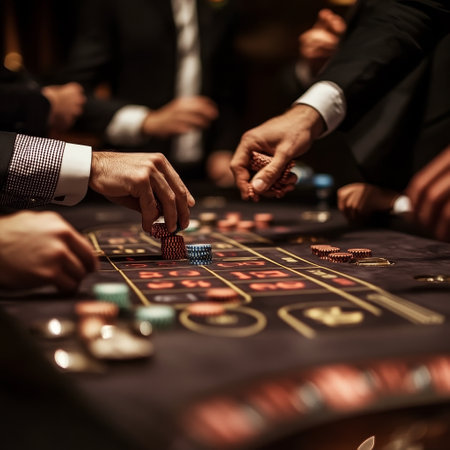 Group of people playing roulette in casino. Close-up.の素材