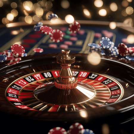 Casino roulette wheel and chips on the table. 3d renderingの素材