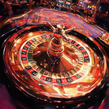 Casino roulette wheel in motion. Digital painting effect. 3d renderingの素材