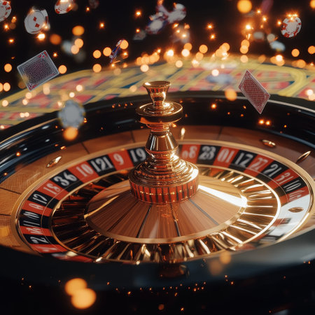Casino roulette wheel and chips. 3d rendering, 3d illustration.の素材
