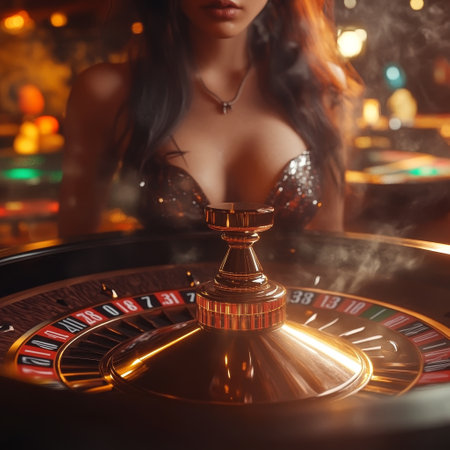 Sexy woman playing roulette in casino, close-up.の素材