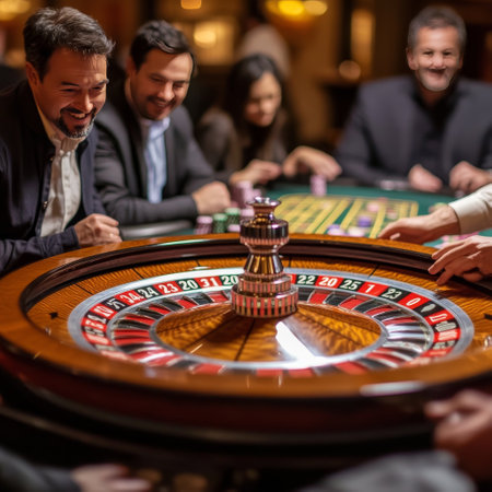 Group of people playing roulette at casino. Gambling and casino concept.の素材