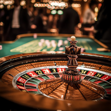 Casino roulette wheel on green casino table background. Gambling conceptの素材