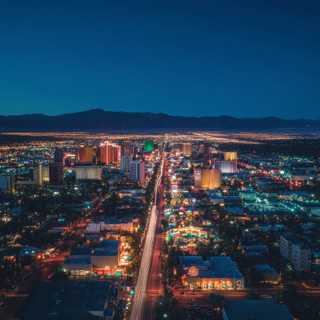Aerial view of downtown Salt Lake City at night, Utah.の素材