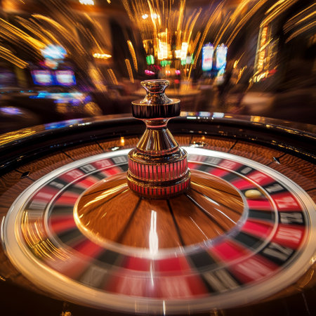 Roulette wheel in casino with motion blur effect. Casino concept.の素材