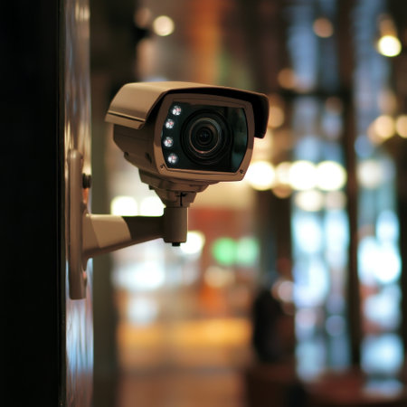 CCTV security camera in the shopping mall with bokeh backgroundの素材