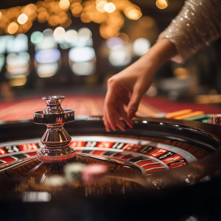 Woman playing roulette in casino. Casino roulette wheel in casinoの素材
