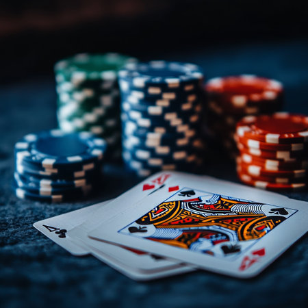 Poker chips and cards on a dark background. Casino concept.の素材