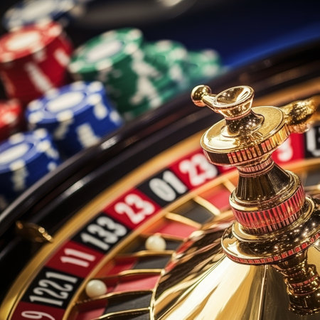 Casino roulette wheel and chips closeup. Gambling conceptの素材