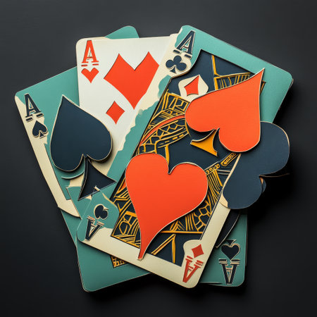Playing cards on black background. Top view. 3D illustration.の素材