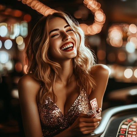 Attractive young woman playing roulette in casino. Gambling and betting.の素材