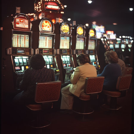 Slot Machine in the casino at night. Vintage style toned pictureの素材