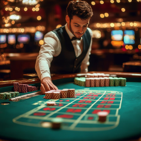 Man playing roulette in casino. Gambling and casino concept.の素材