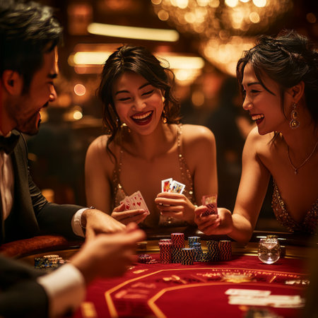 Group of young people playing poker in casino. Gambling concept.の素材