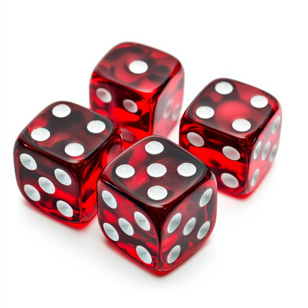Red dice isolated on white background. Casino concept. Close up.の素材