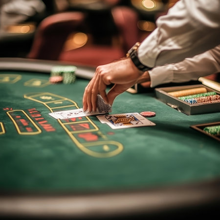 Croupier is playing cards at the casino. Close-upの素材