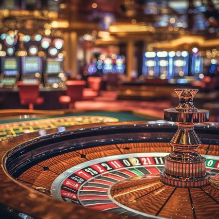 Casino roulette wheel in casino. Vintage style toned pictureの素材