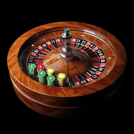 Casino roulette wheel on black background. 3d illustration.の素材