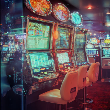 Slot machine in casino. Vintage style toned picture. Retro styleの素材