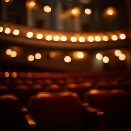 Cinema auditorium with seats and lights. Blurred backgroundの素材
