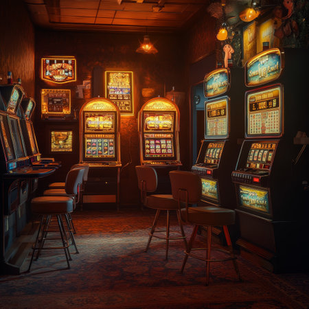 Slot machine in a casino. Vintage style. 3D rendering.の素材