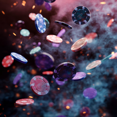 Poker chips flying in the air. 3d render illustration.の素材