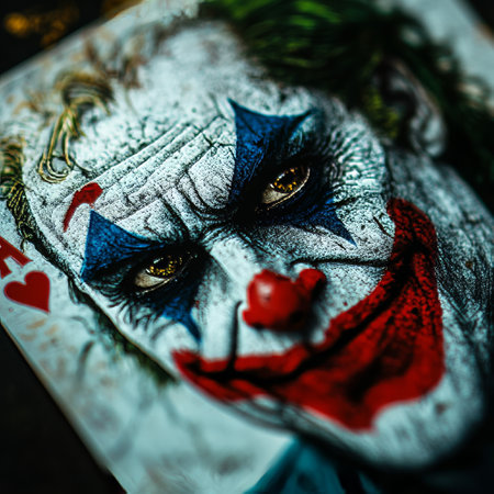 Close-up portrait of the face of a scary clown. Horror film.の素材