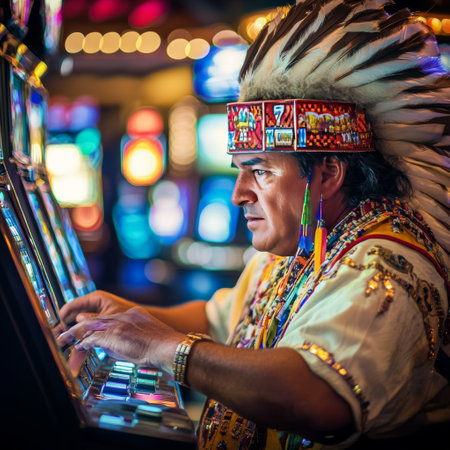 Unidentified Indian man playing slot machine in Pattaya, Thailand.の素材